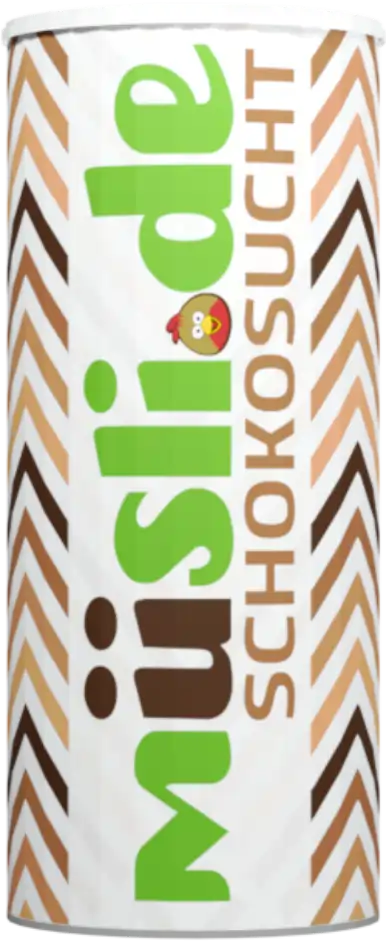 Bild der Verpackung (Dose) des Bio Müslis Schokosucht von müsli.de